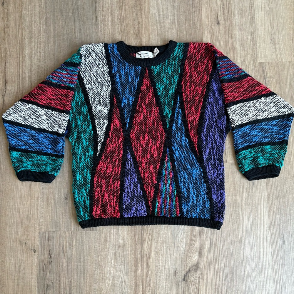 Vintage 80s Western Connection Colorblock Sweater